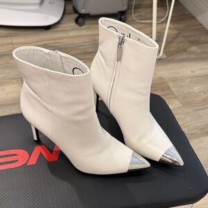 Calvin Klein White Leather Ankle Boots with Silver Accents